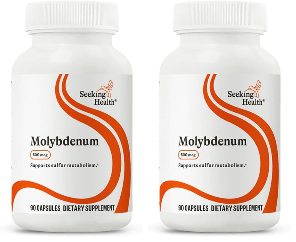 Seeking Health Molybdenum 500 bottle front promoting metabolism support