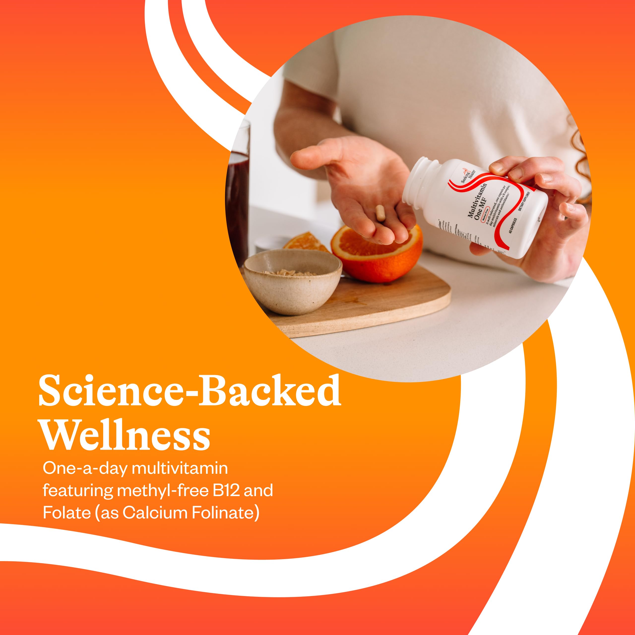 Seeking Health One MF label detail emphasizing Calcium Folinate and B12 forms.
