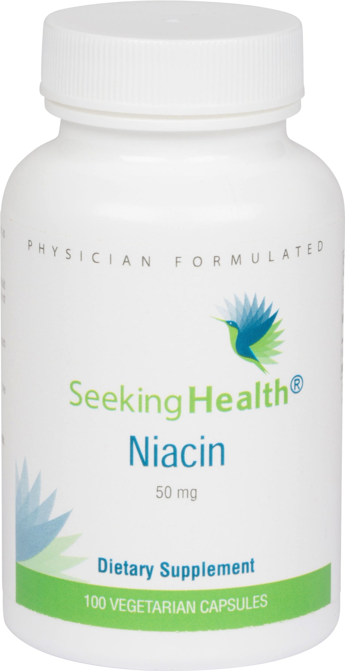 Seeking Health Niacin capsules in a bottle support energy and skin health.
