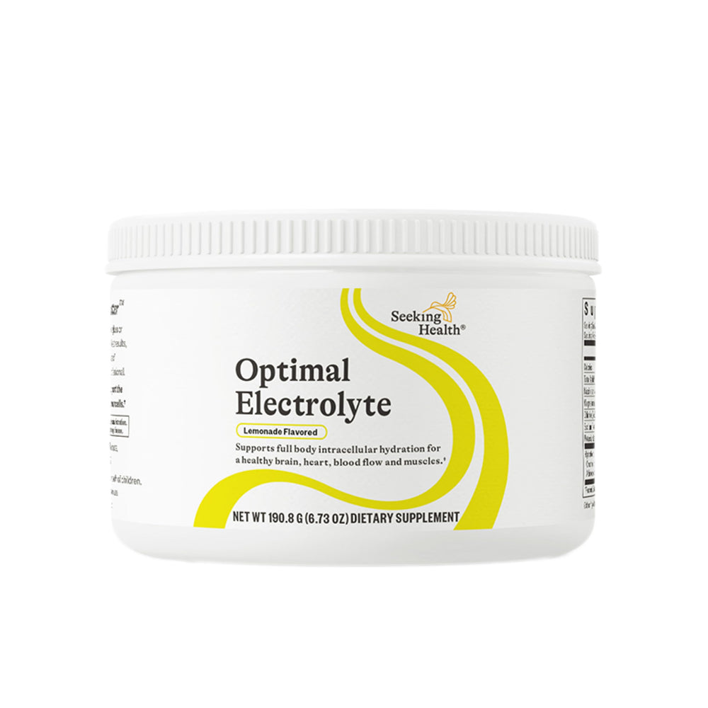 Seeking Health Optimal Electrolyte bottle with lemon flavor for on-the-go hydration.