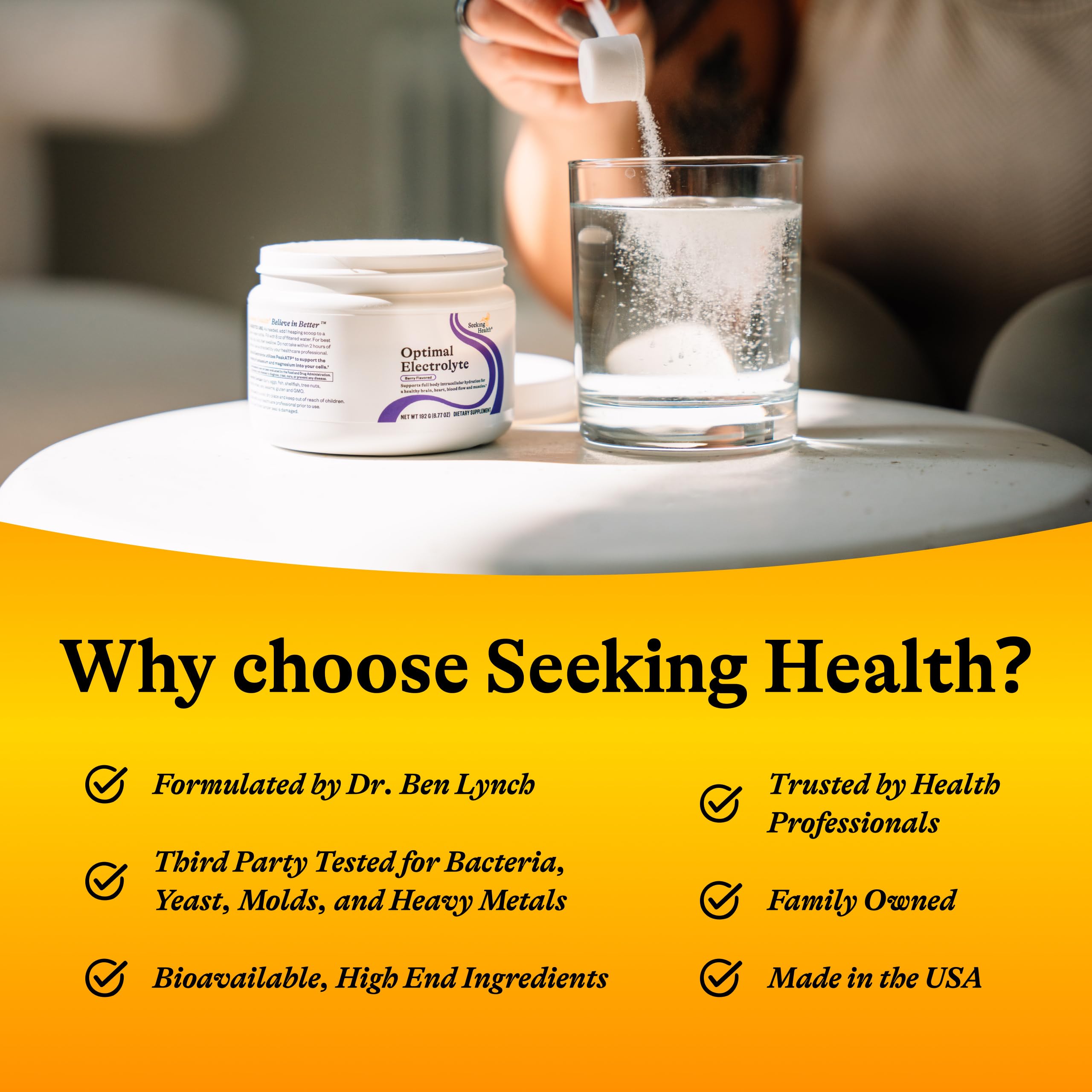 Packaging display of Seeking Health Optimal Electrolyte Powder