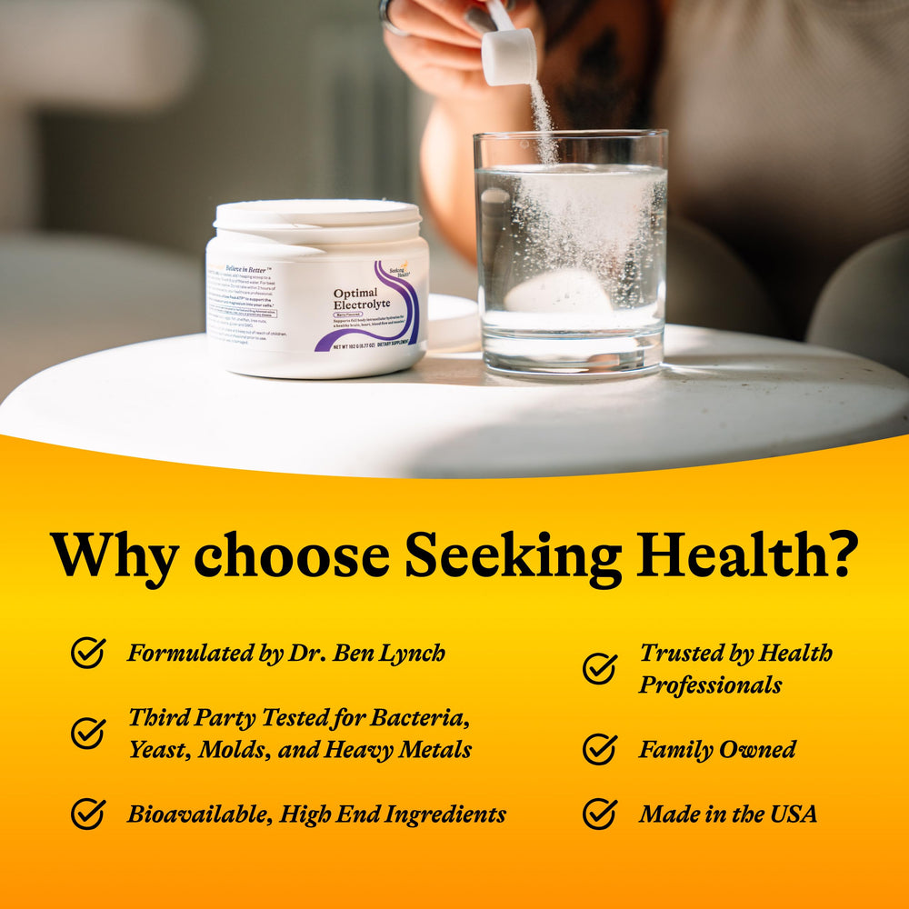 Packaging display of Seeking Health Optimal Electrolyte Powder