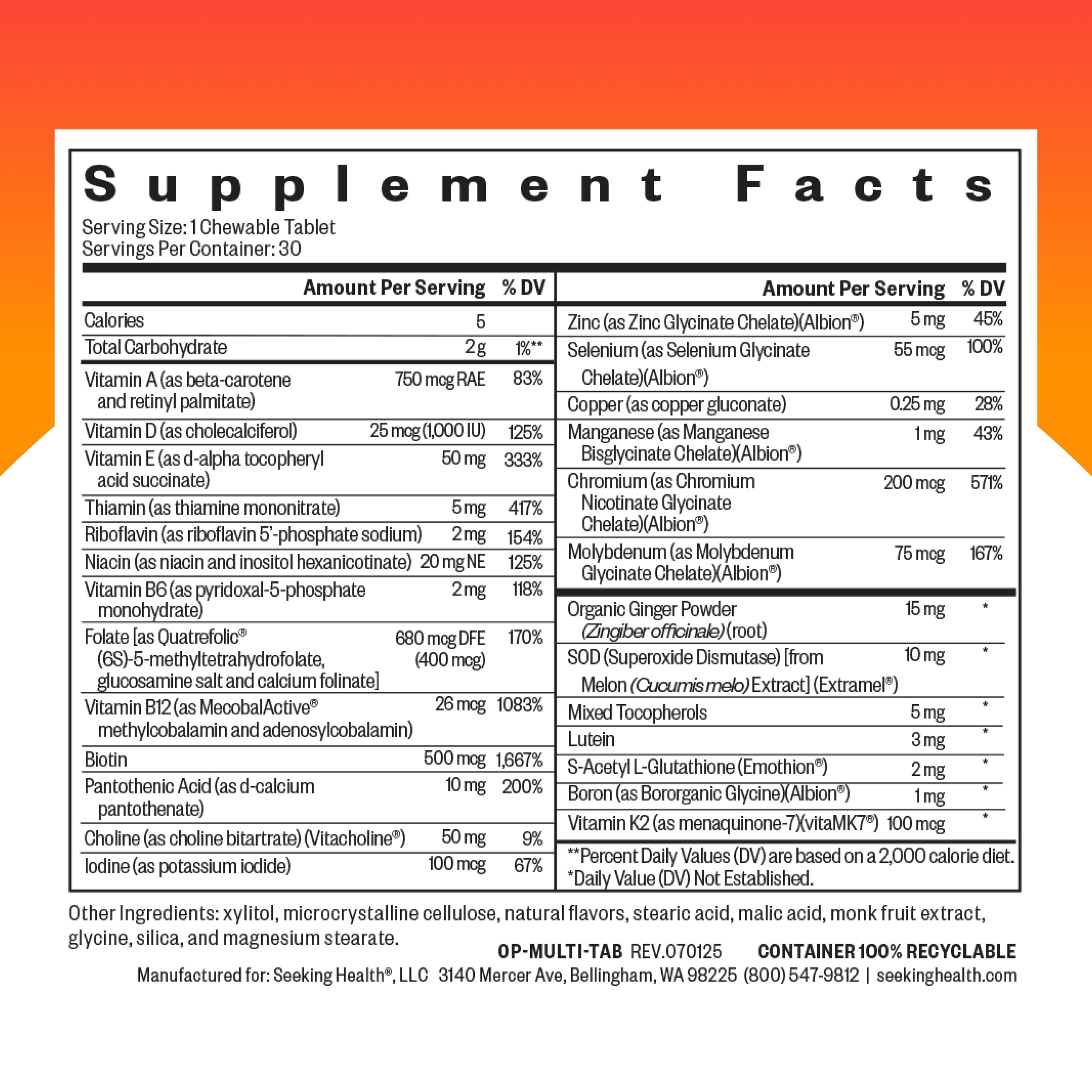 Seeking Health Optimal Multivitamin Chewable tablet close-up for easy daily use