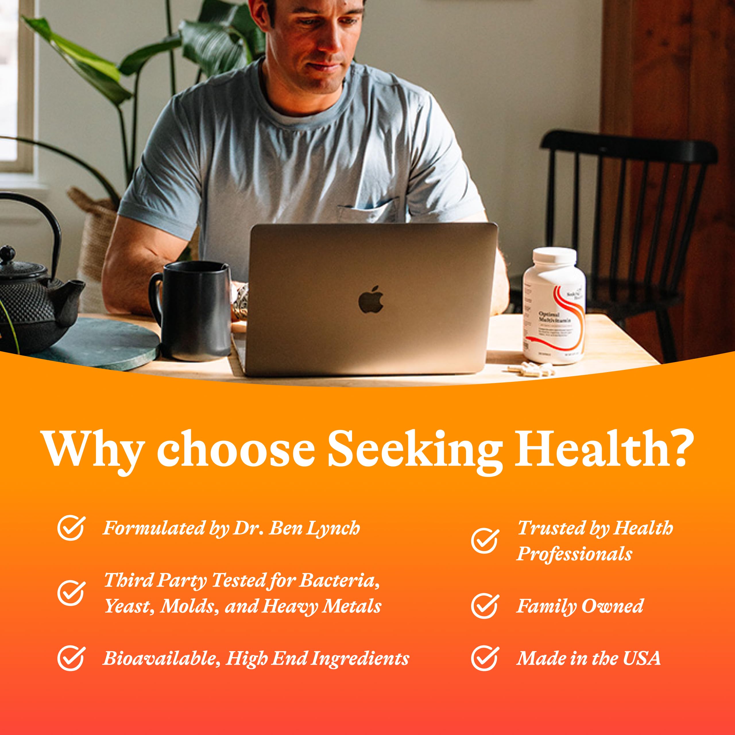 Seeking Health Optimal Multivitamin vegetarian capsules highlighting plant-based formula.