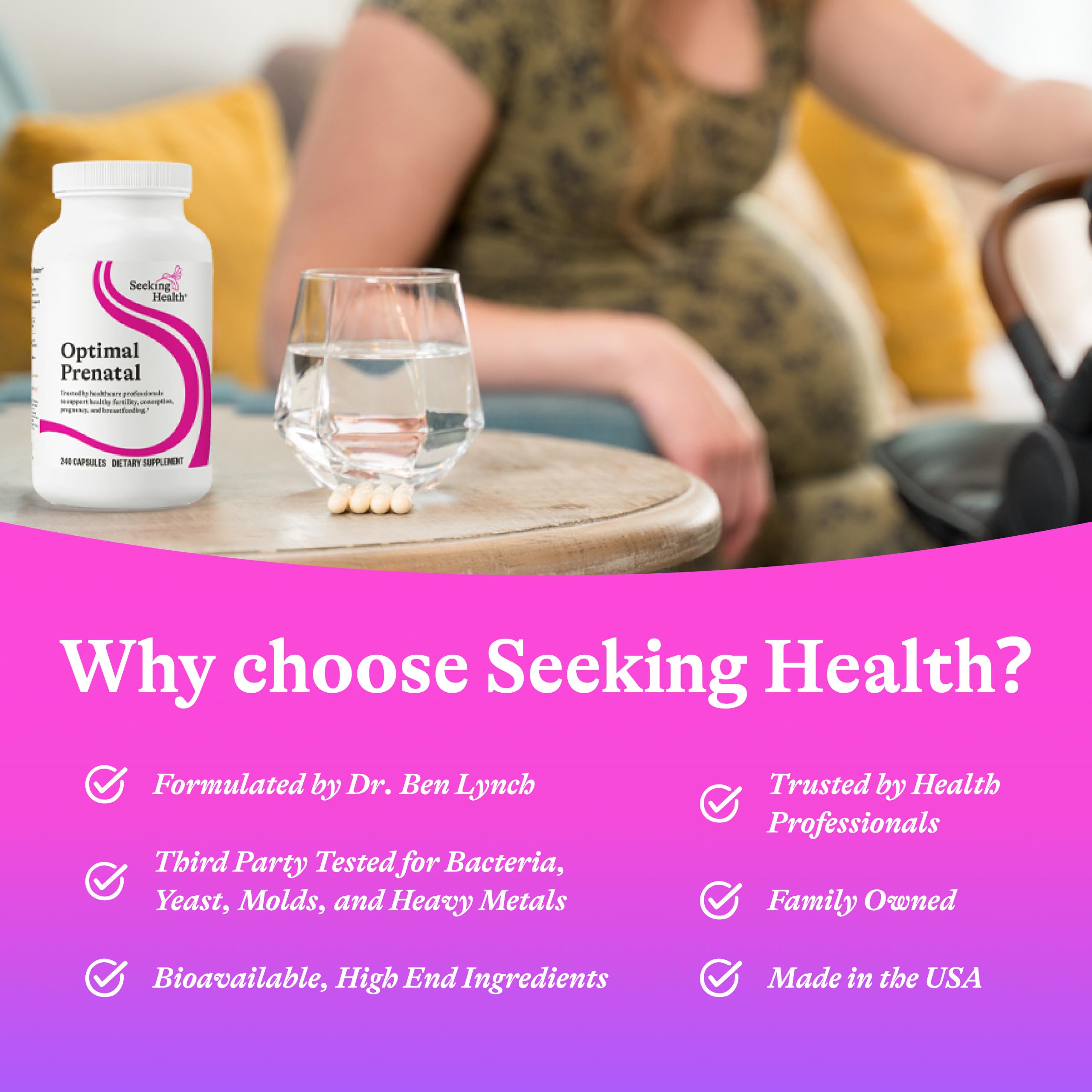 Seeking Health Optimal Prenatal featuring B12, L-methylfolate, and choline
