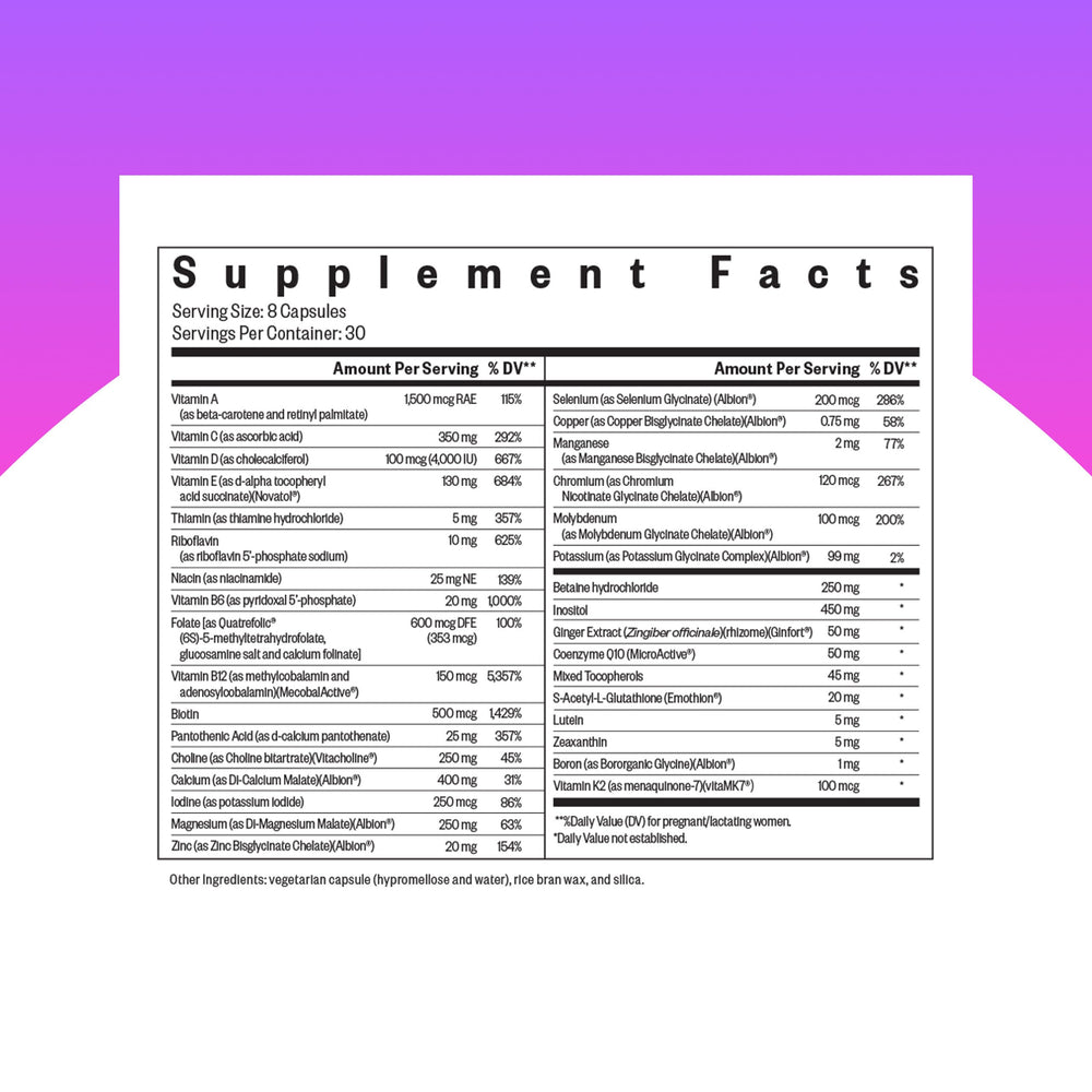 Seeking Health Optimal Prenatal capsules close-up showing vegetarian formula