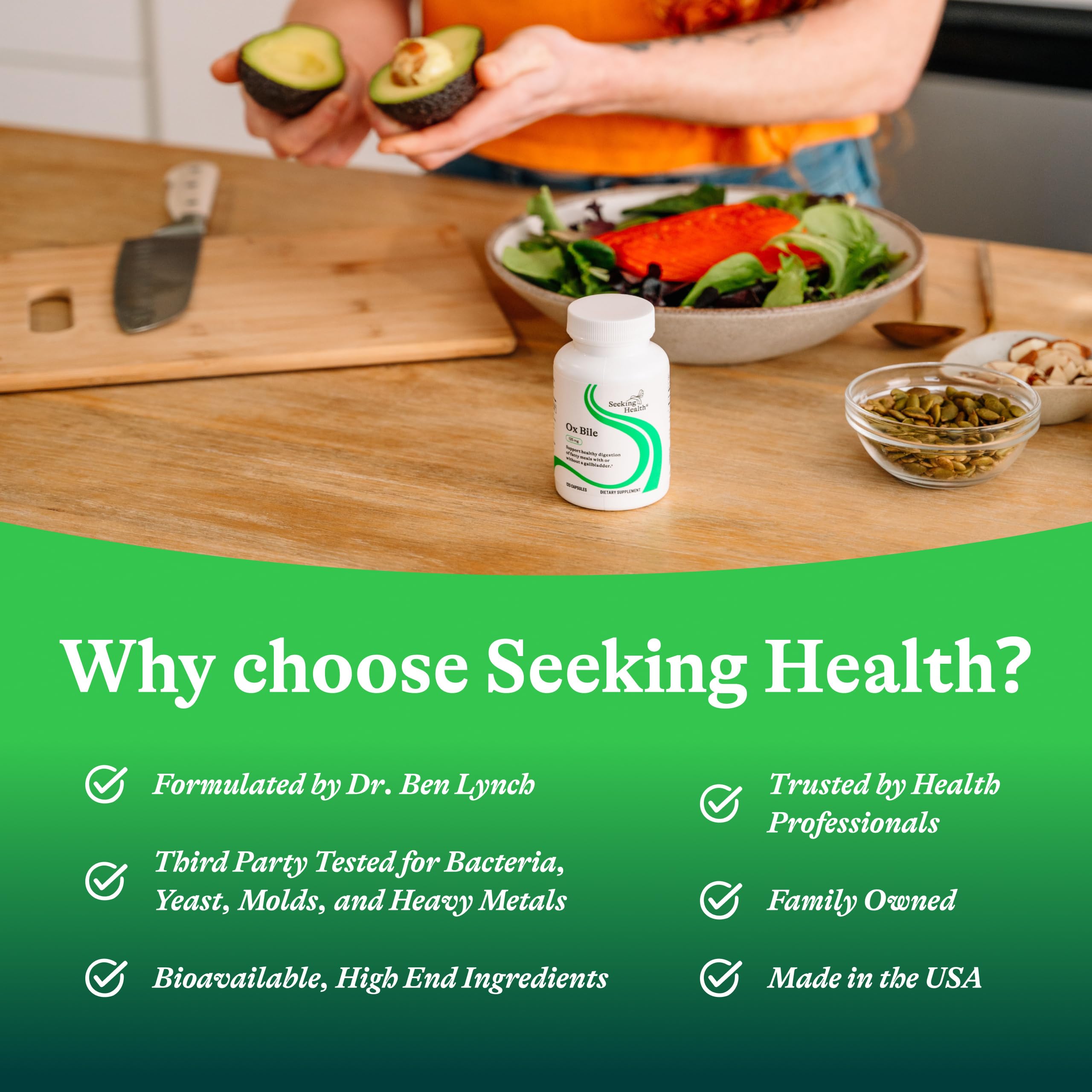 Seeking Health Ox Bile gallbladder support concept graphic for balance.