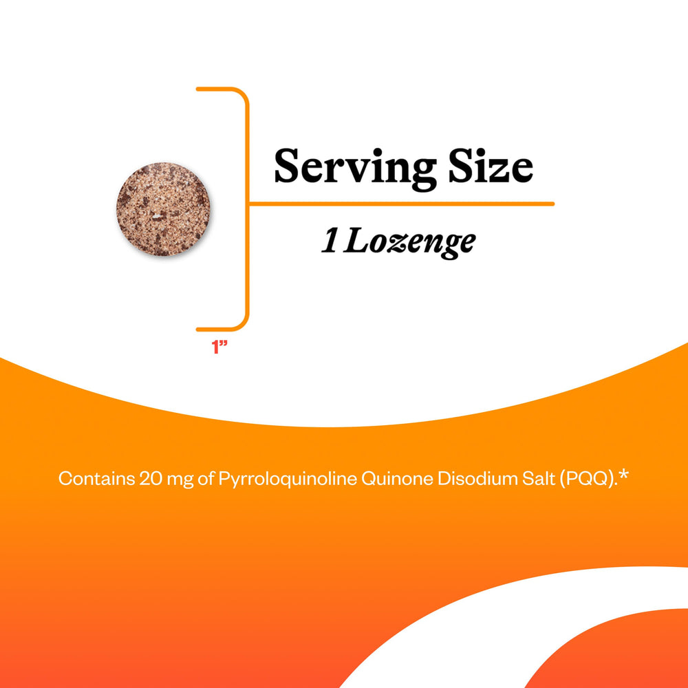 Seeking Health PQQ lozenge tablet closeup: demonstrates convenient lozenge form for daily use