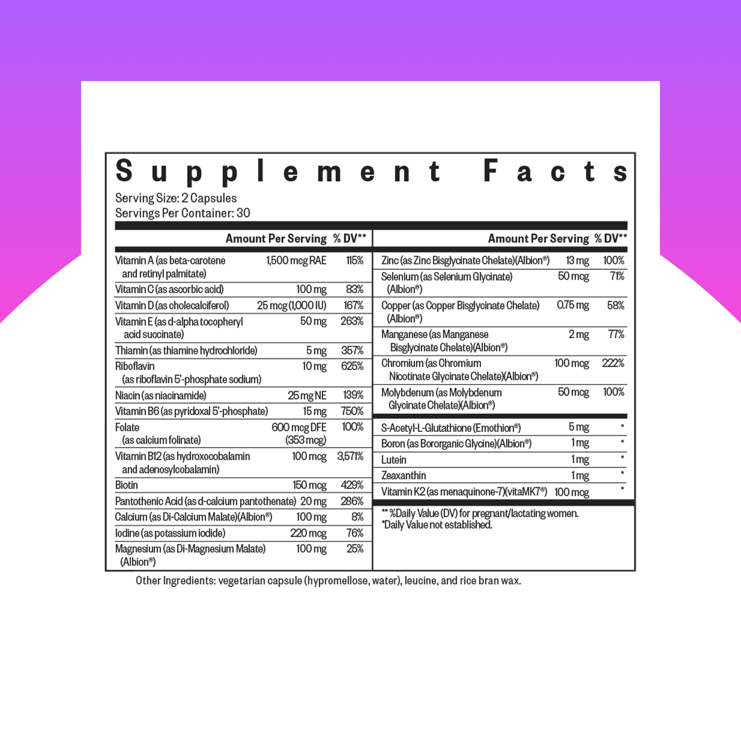 Seeking Health Prenatal Essentials MF capsules close-up highlighting zinc and B vitamin support