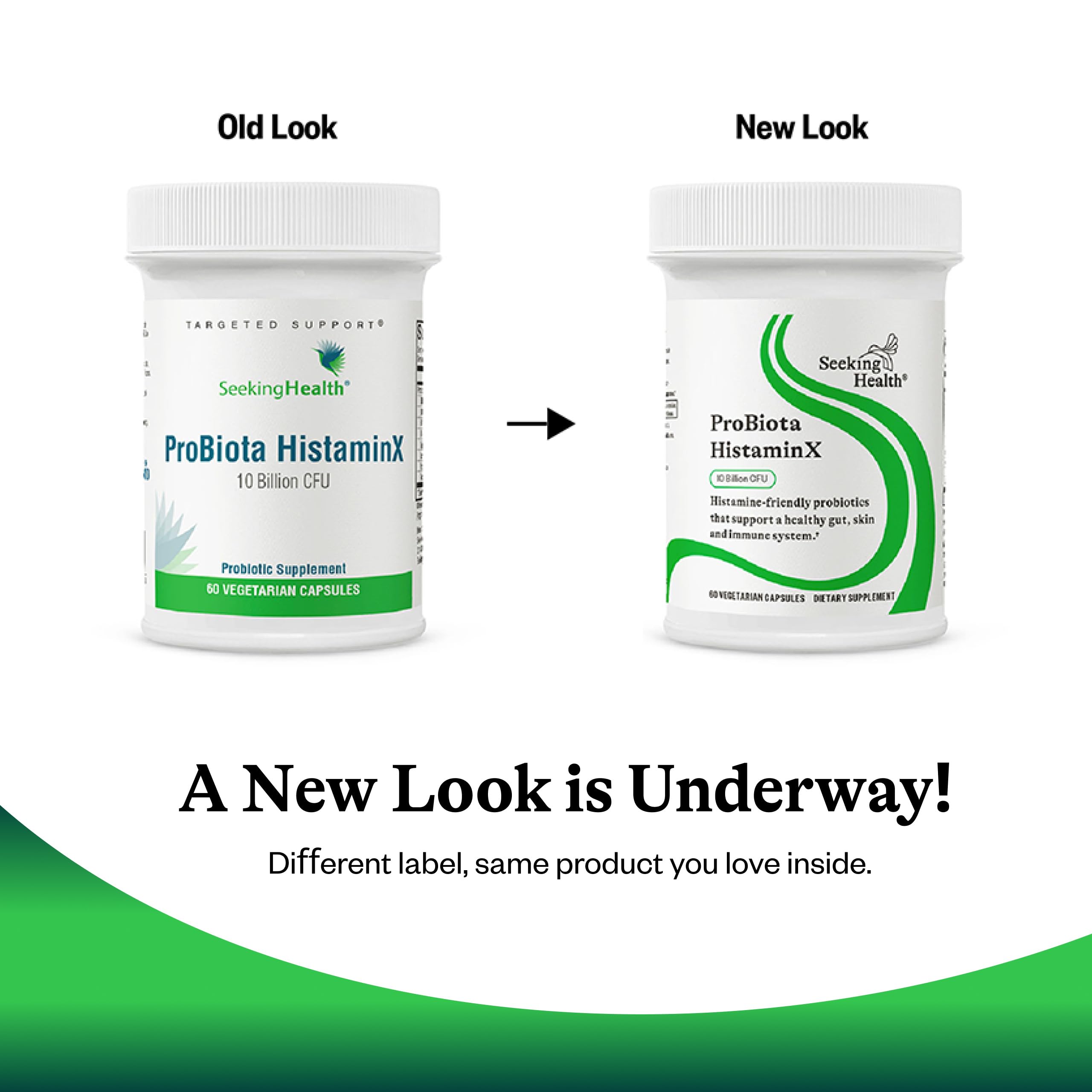 Seeking Health ProBiota HistaminX on kitchen counter ready for daily probiotic routine.