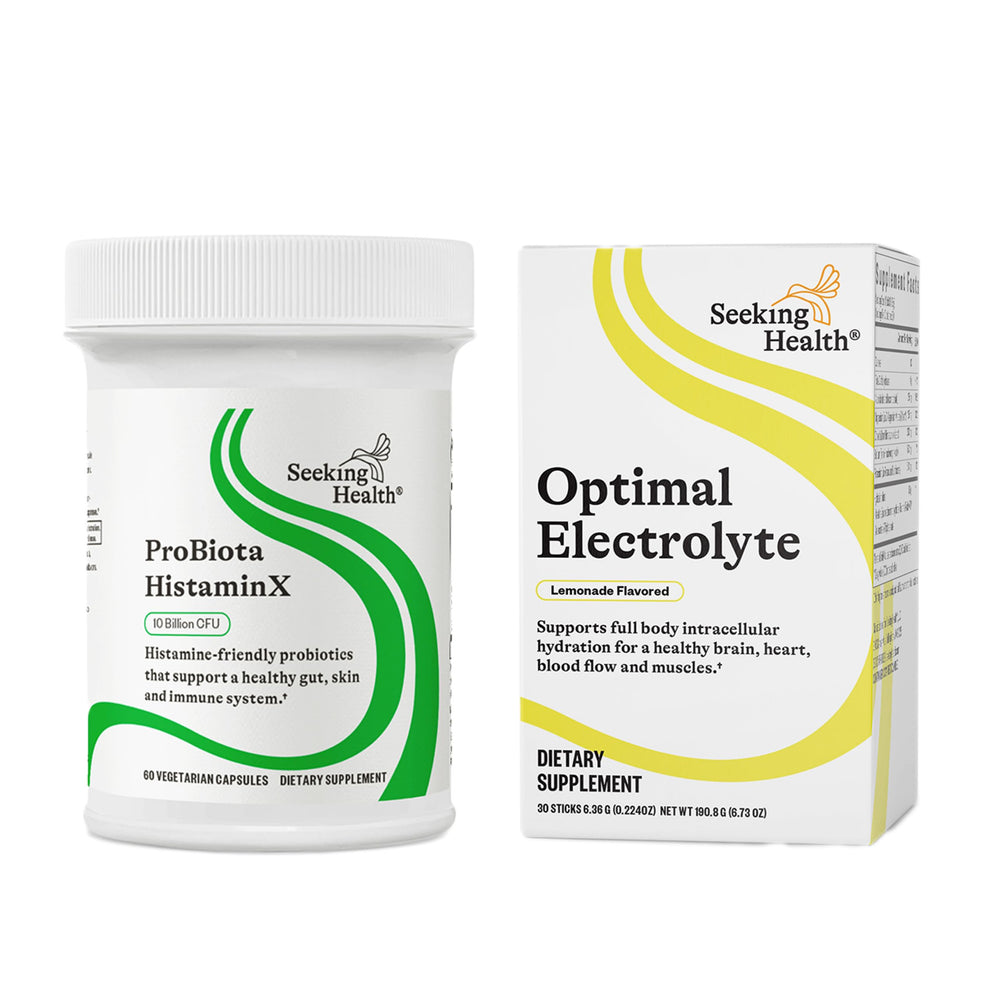 Seeking Health ProBiota HistaminX jar labeled for daily gut and immune support.