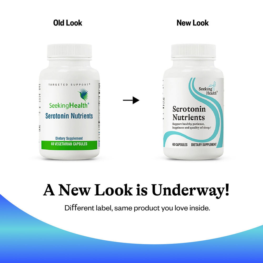 Seeking Health Serotonin Nutrients storage view shows compact bottle for routines