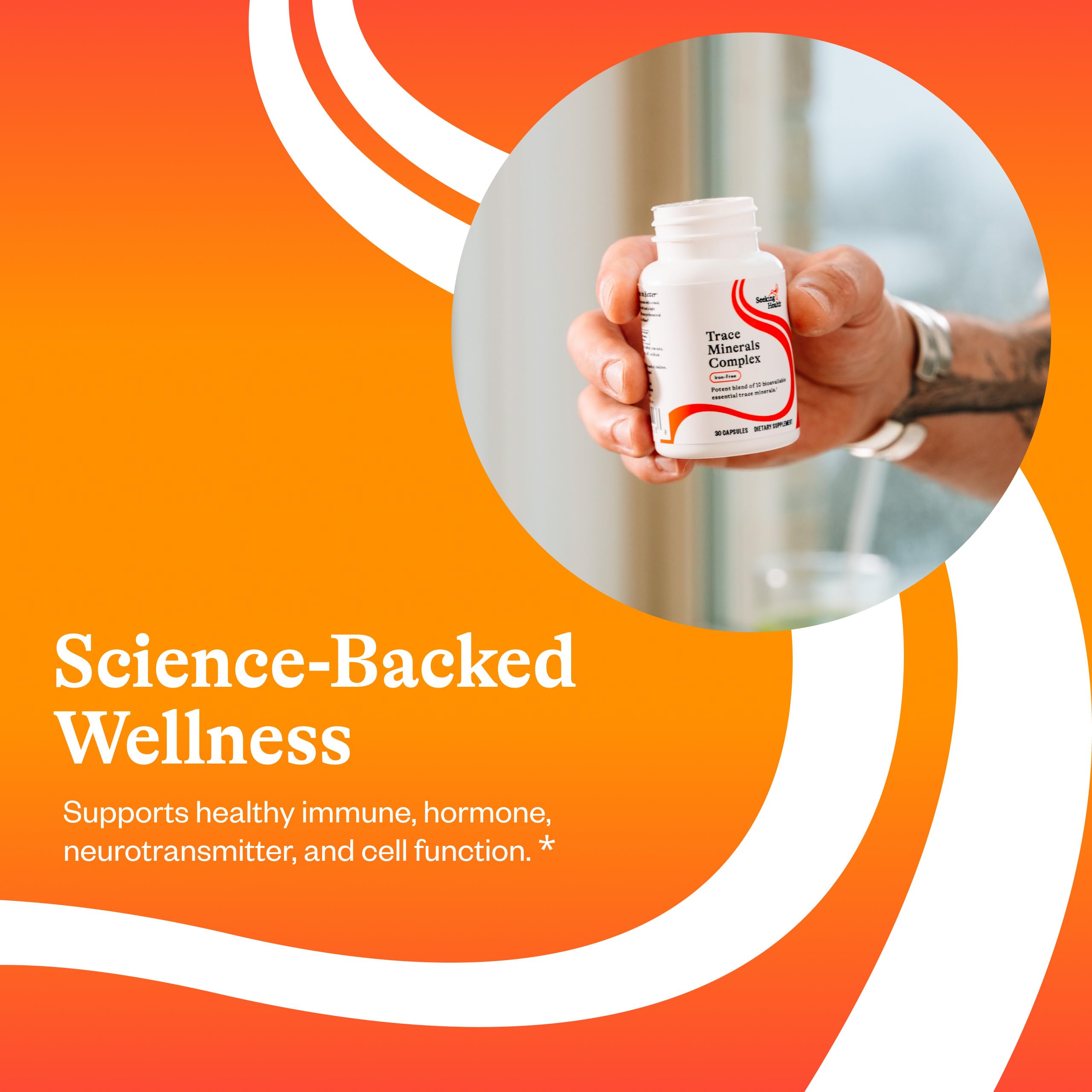 Seeking Health Trace Minerals Complex packaging box presents allergen-friendly, GMO-free formulation