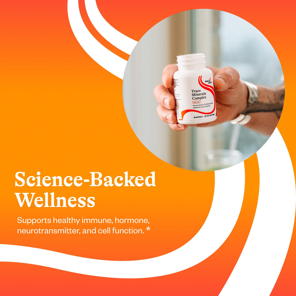 Seeking Health Trace Minerals Complex packaging box presents allergen-friendly, GMO-free formulation