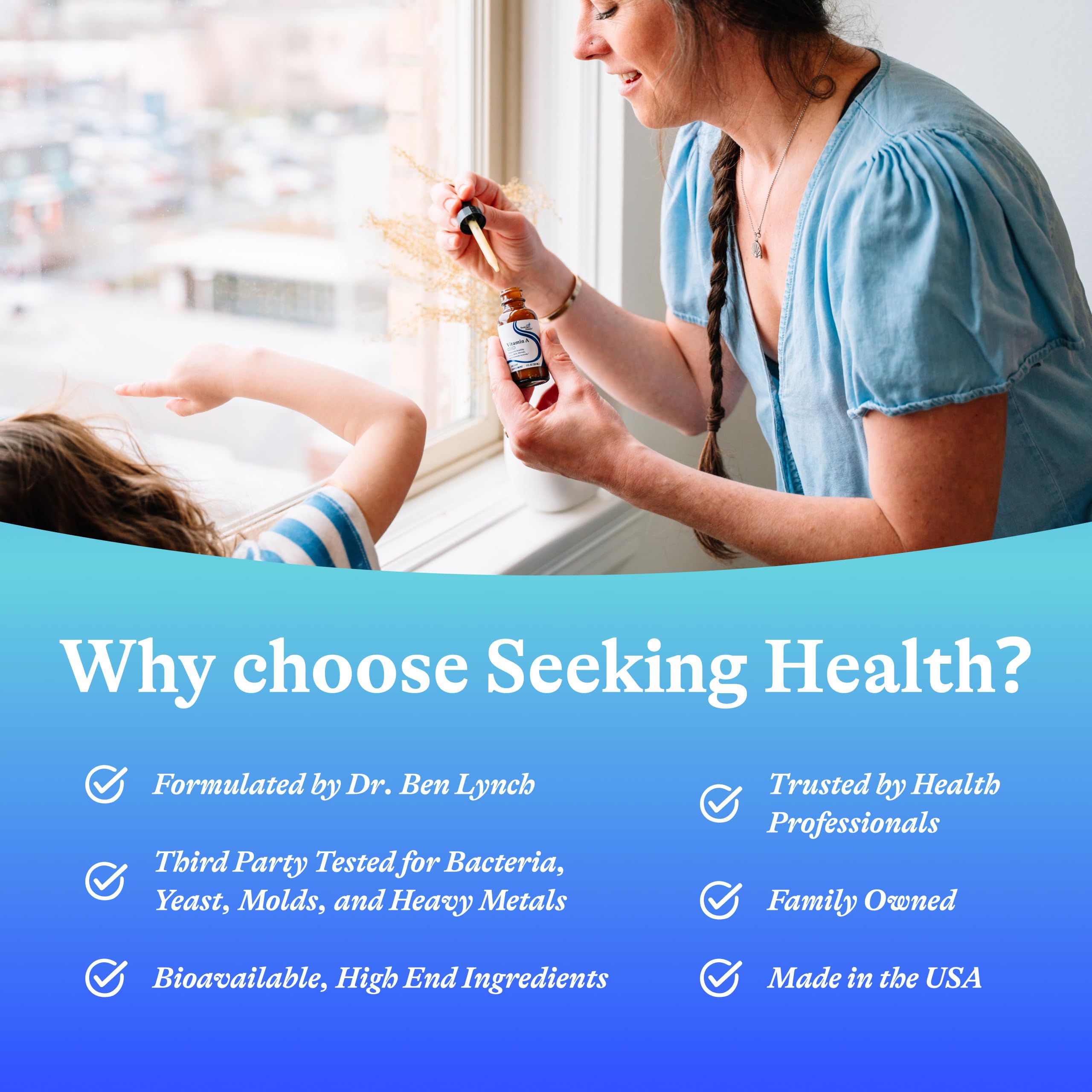 Seeking Health Vitamin A Drops packaging demonstrates safety-first production and quality assurance.