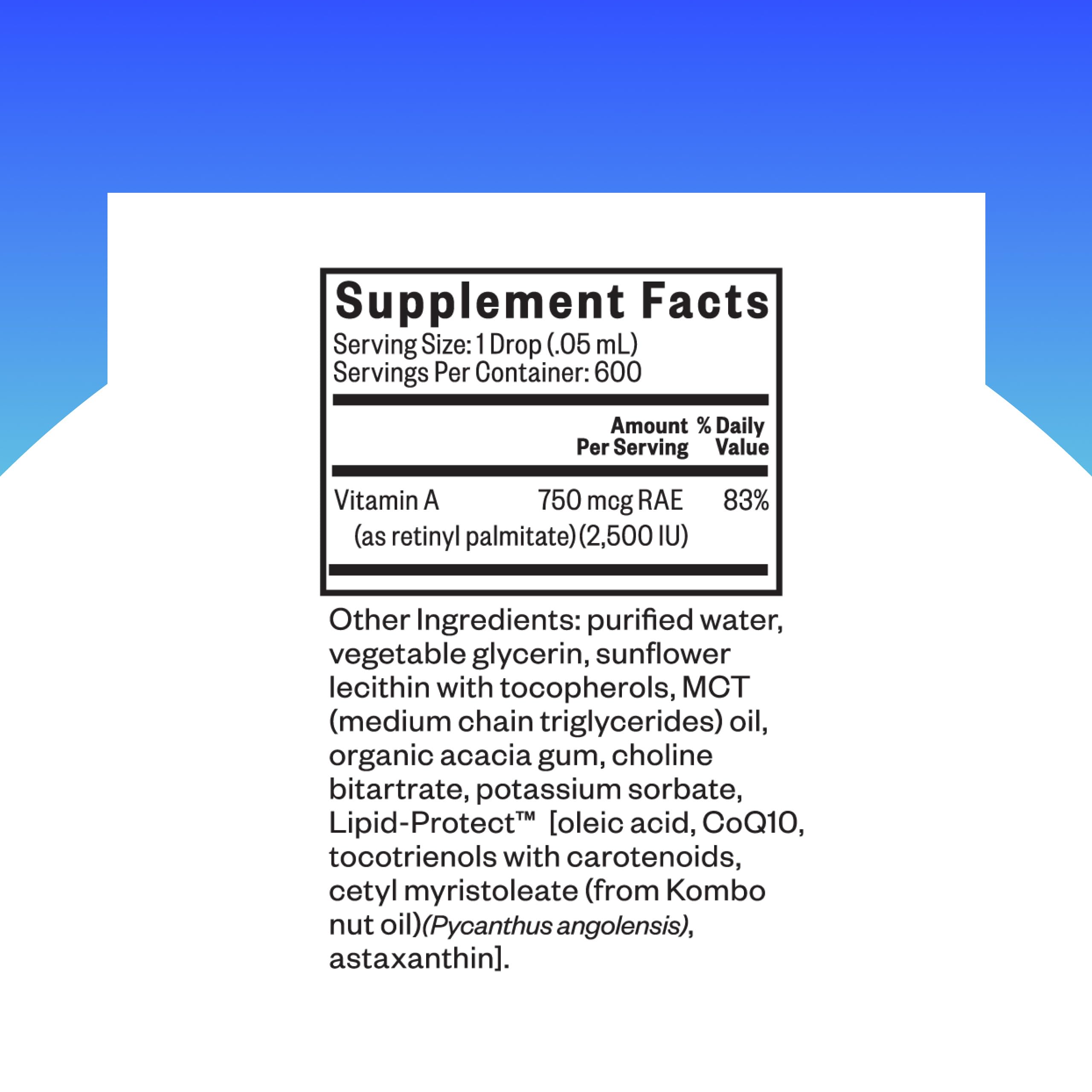 Seeking Health Vitamin A Drops droplet serve highlights precise dosing for immune support throughout the day.