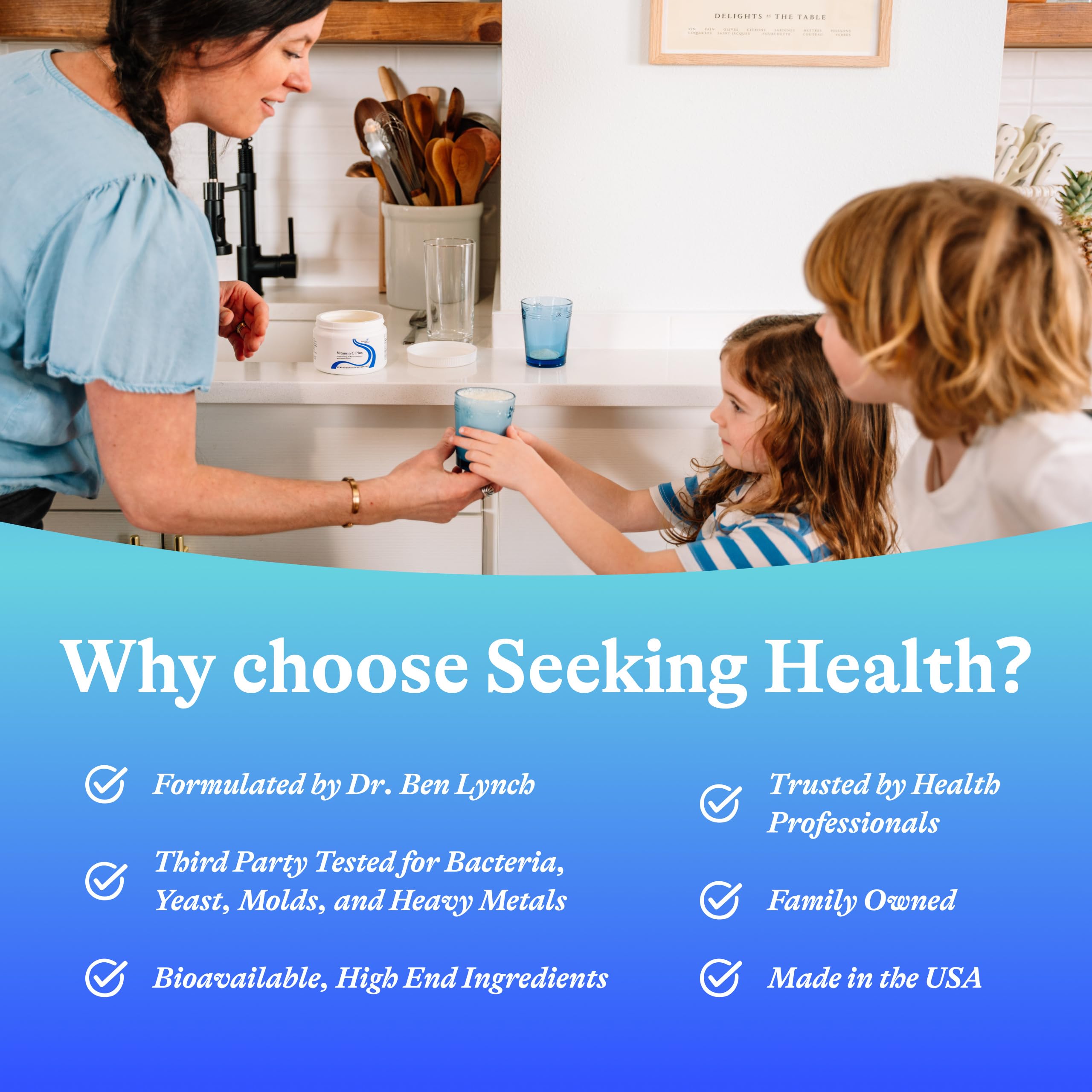 Seeking Health Vitamin C Plus allergen-free label signaling clean ingredients.