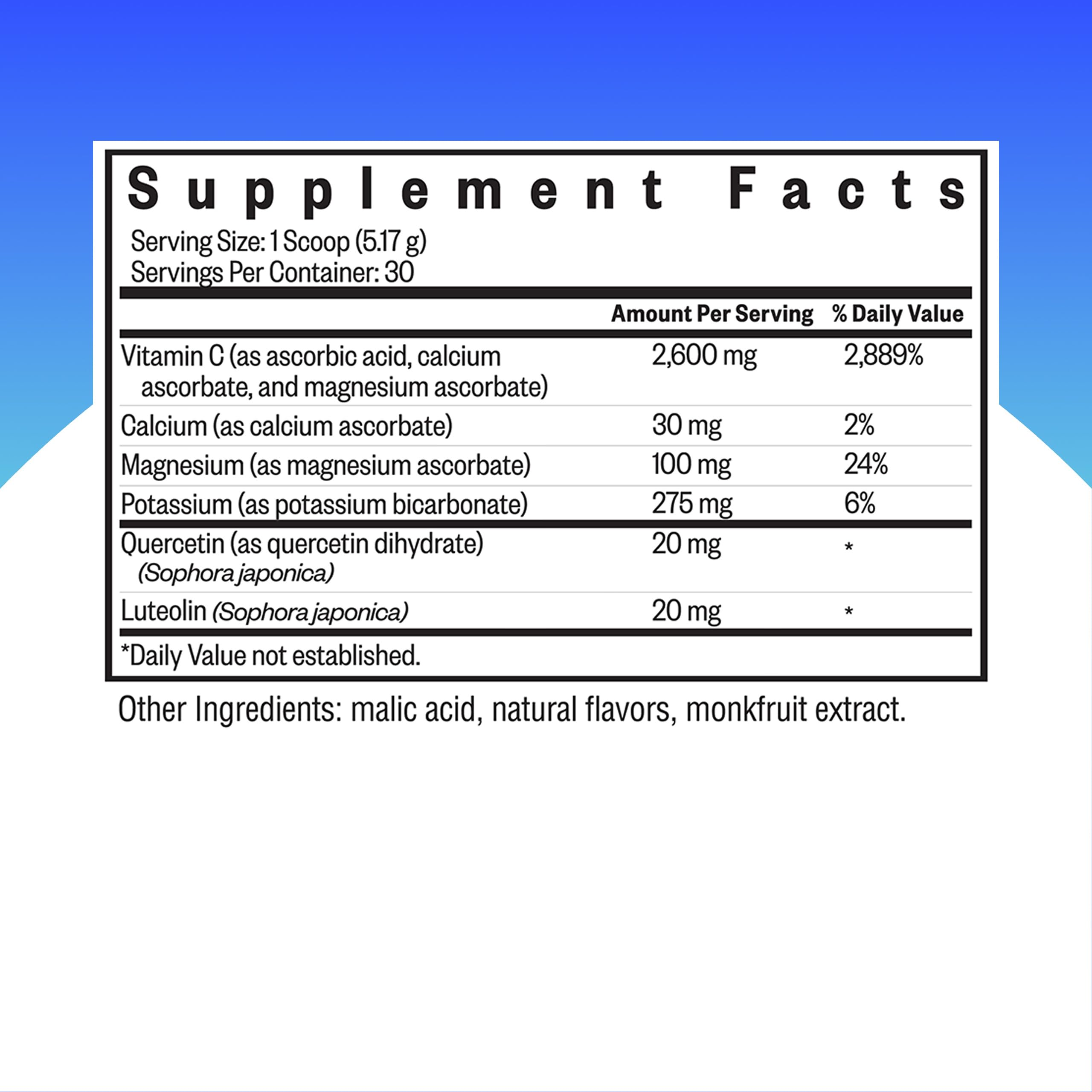 Seeking Health Vitamin C Plus powder being poured into a cup for easy daily dosing.