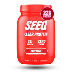 SEEQ Clear Whey Isolate Fruit Punch bottle with refreshing, sugar-free protein option