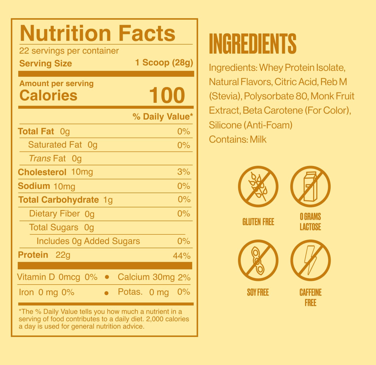 SEEQ Clear Whey Isolate Mango Pineapple nutrition panel showing 22g protein and zero sugar