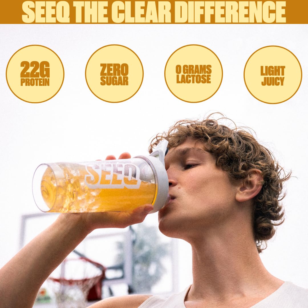 SEEQ Clear Whey Isolate Mango Pineapple being poured into a glass for quick recovery