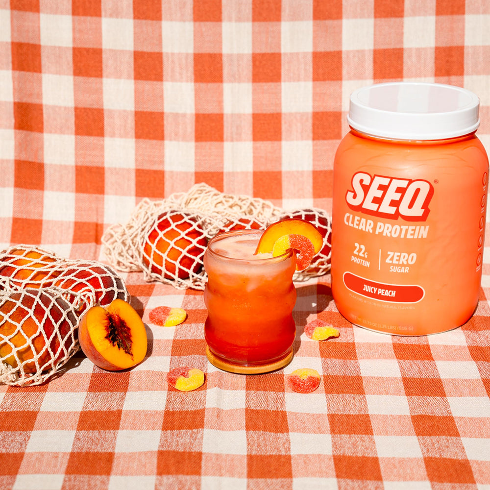 SEEQ Juicy Peach glass pour shows light, refreshing texture.