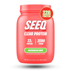SEEQ Clear Whey Watermelon Wave bottle pour, refreshing sugar-free protein option