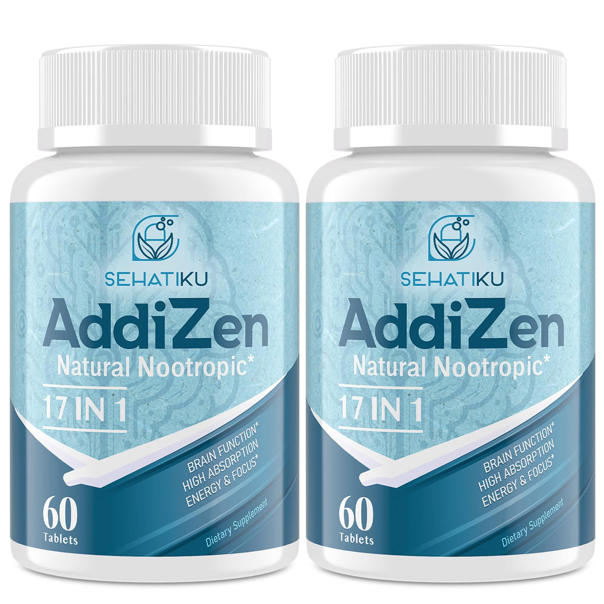 SehatiKu 17-in-1 brain supplement bottle front promoting focused energy.