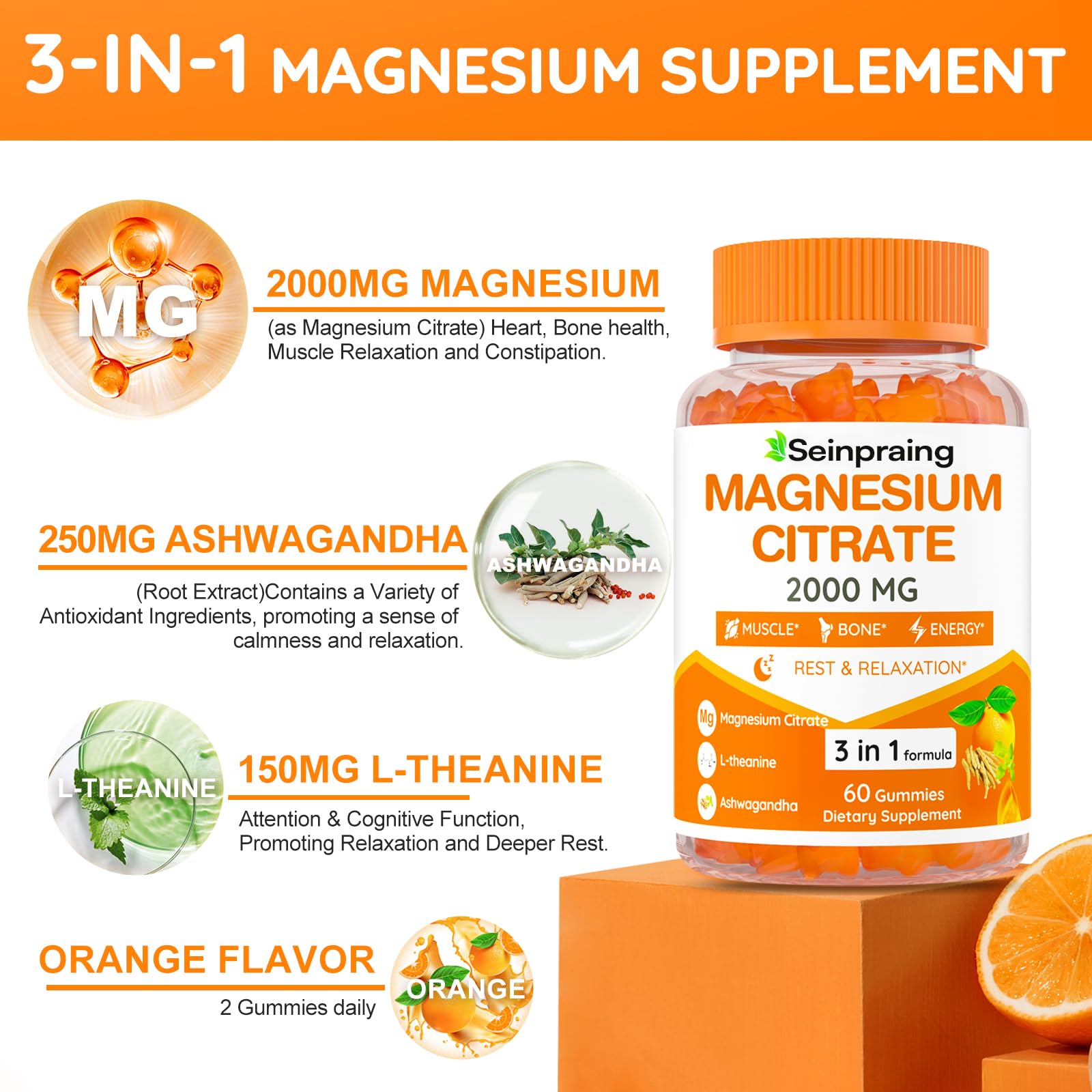 Seinpraing Gummies with Ashwagandha and L-Theanine for calming support
