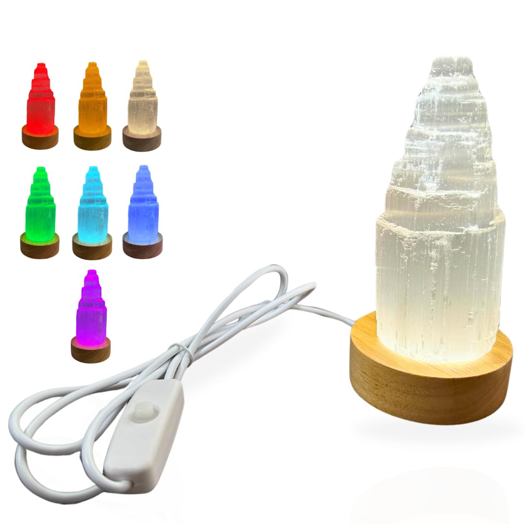 Small 4-inch Selenite Moroccan Tower front view promotes cleansing energy and calm ambience