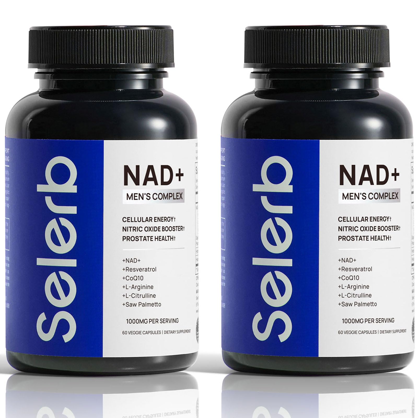 Selerb NAD+ for Men bottle front highlights energizing formula for daily resilience.