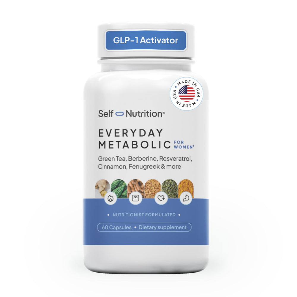 Self Nutrition GLP-1 Berberine bottle front for easy daily use and appetite support.