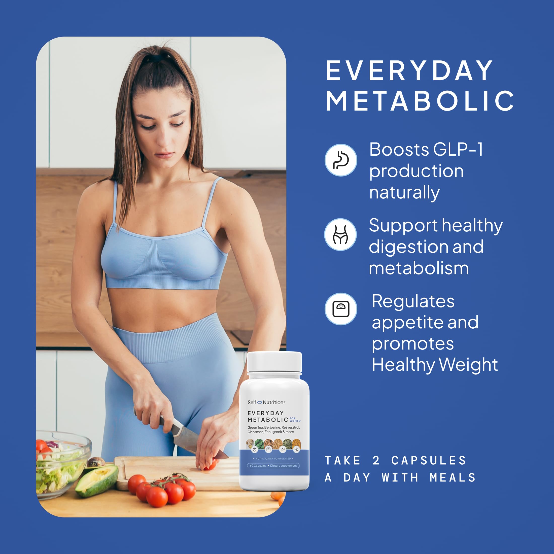 Self Nutrition GLP-1 Berberine capsules pour shows convenient, on-the-go dosing.