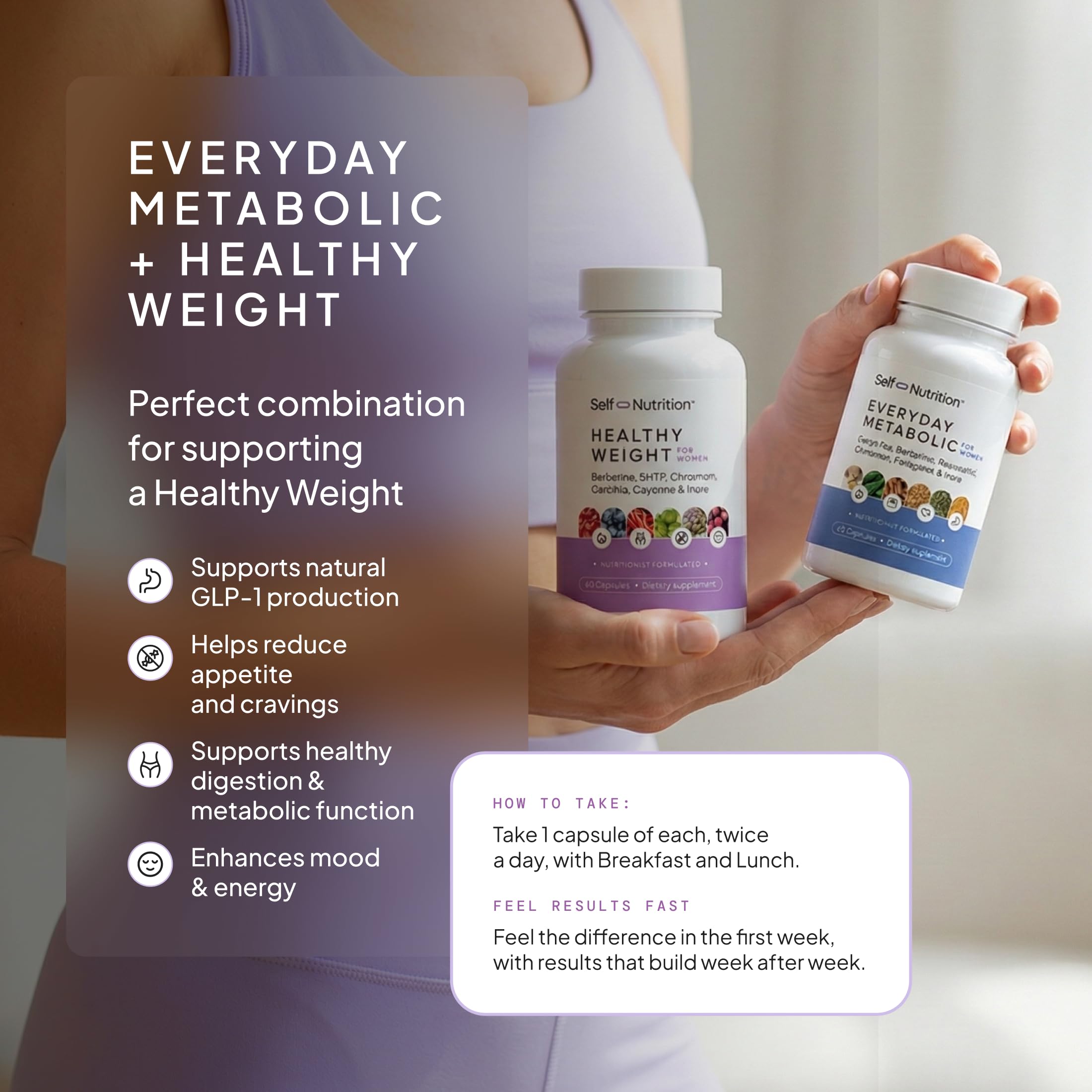 Self Nutrition GLP-1 Berberine green tea leaves evoke antioxidant-inspired notes.