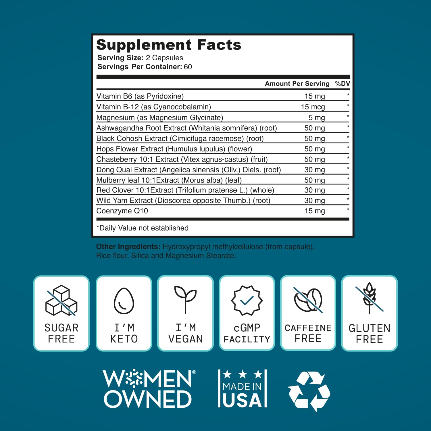 SELF NUTRITION Menopause packaging highlights eco-friendly materials.