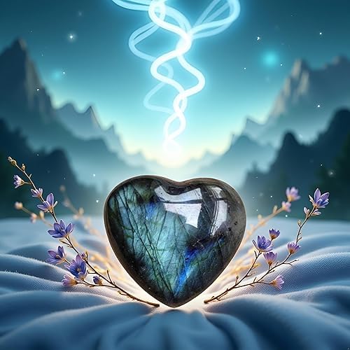 SelHeng polished blue moonstone heart gemstone for Reiki and energy work.