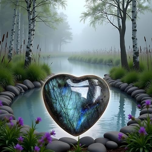 SelHeng blue moonstone heart decor piece creates a tranquil room ambiance.