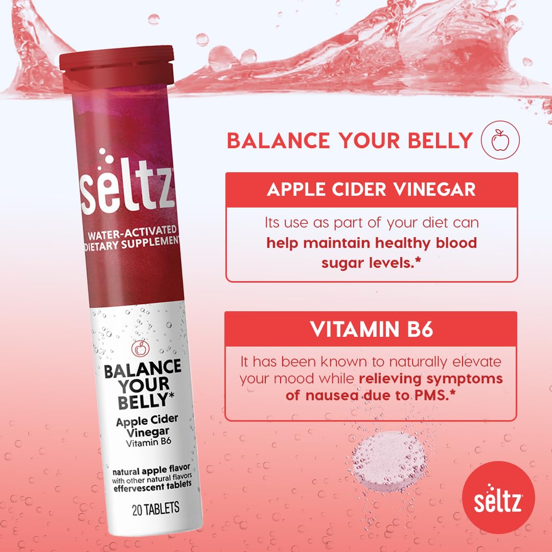 Seltz Balance Your Belly bottle with label displaying its digest wellness purpose