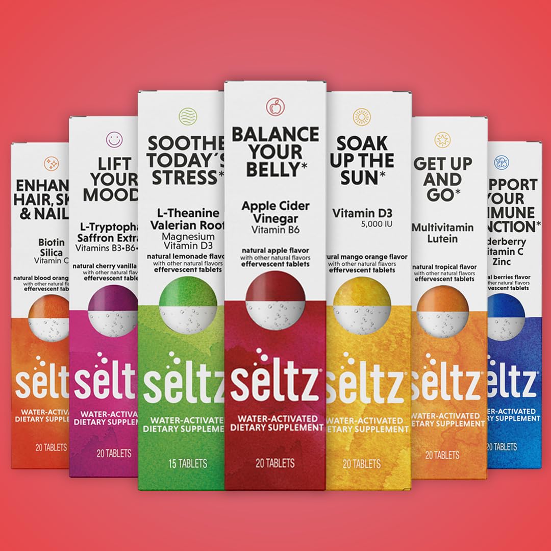 Seltz Balance Your Belly tablet being dispensed into a glass