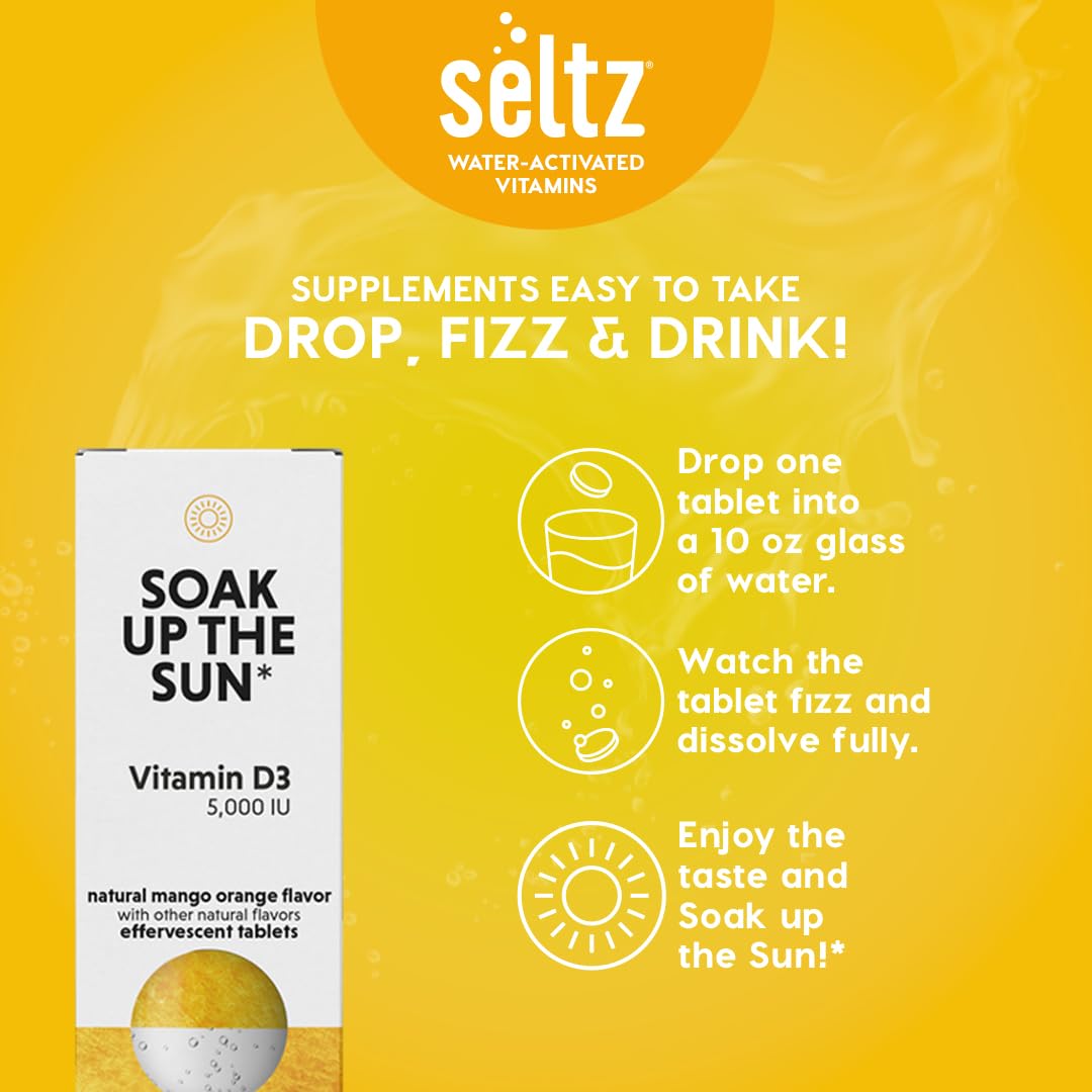 Seltz Soak Up The Sun no added sugar label on packaging.