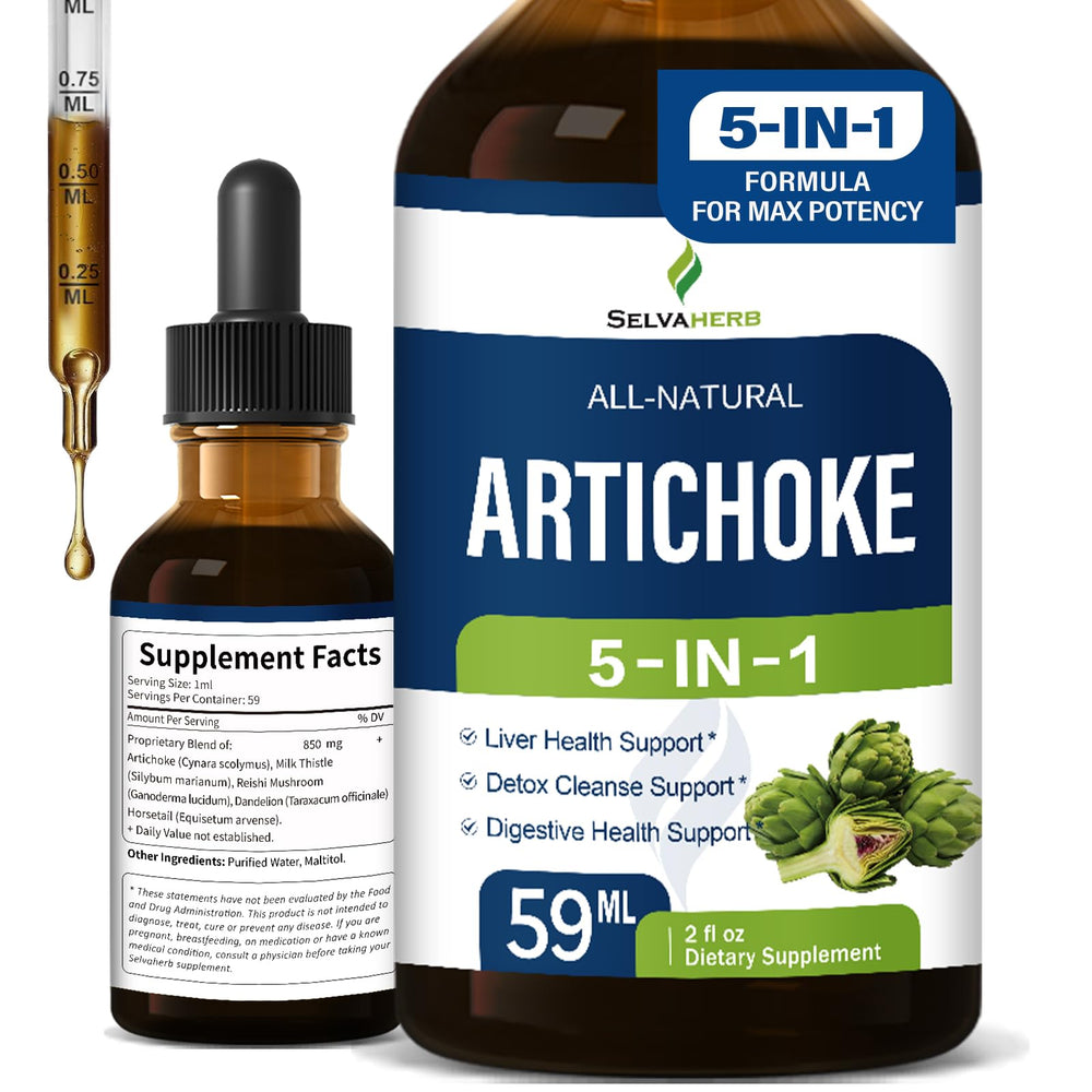 Selvaherb Artichoke Leaf Extract Drops bottle close-up for liver support