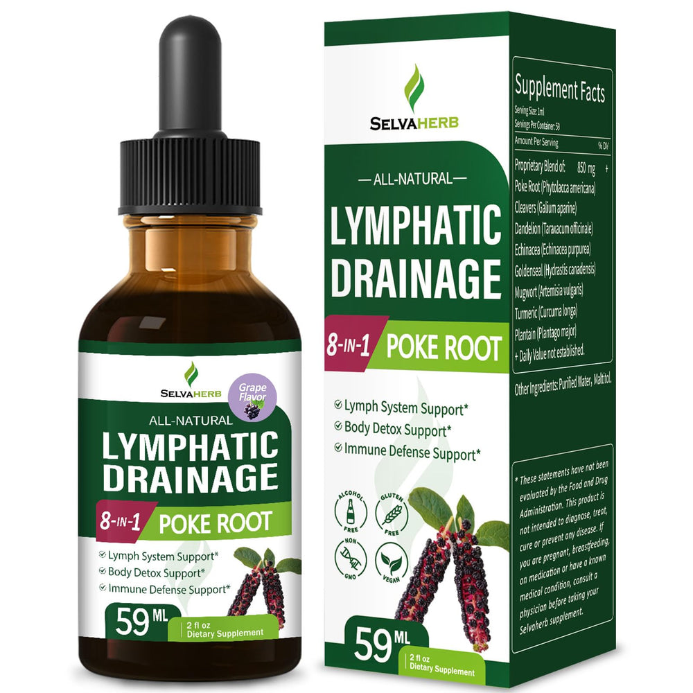 Selvaherb Lymph Cleanse Drops bottle with poke root extract for natural lymph support