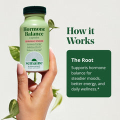 Semaine Hormone Balance capsules in hand for easy daily use.
