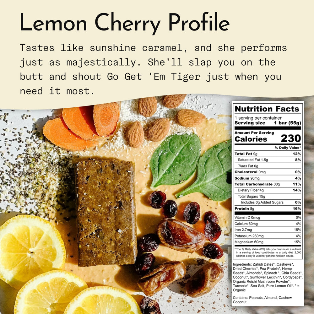 Send Bars Lemon Cherry greens bar with leafy greens visible for on-the-go nutrition