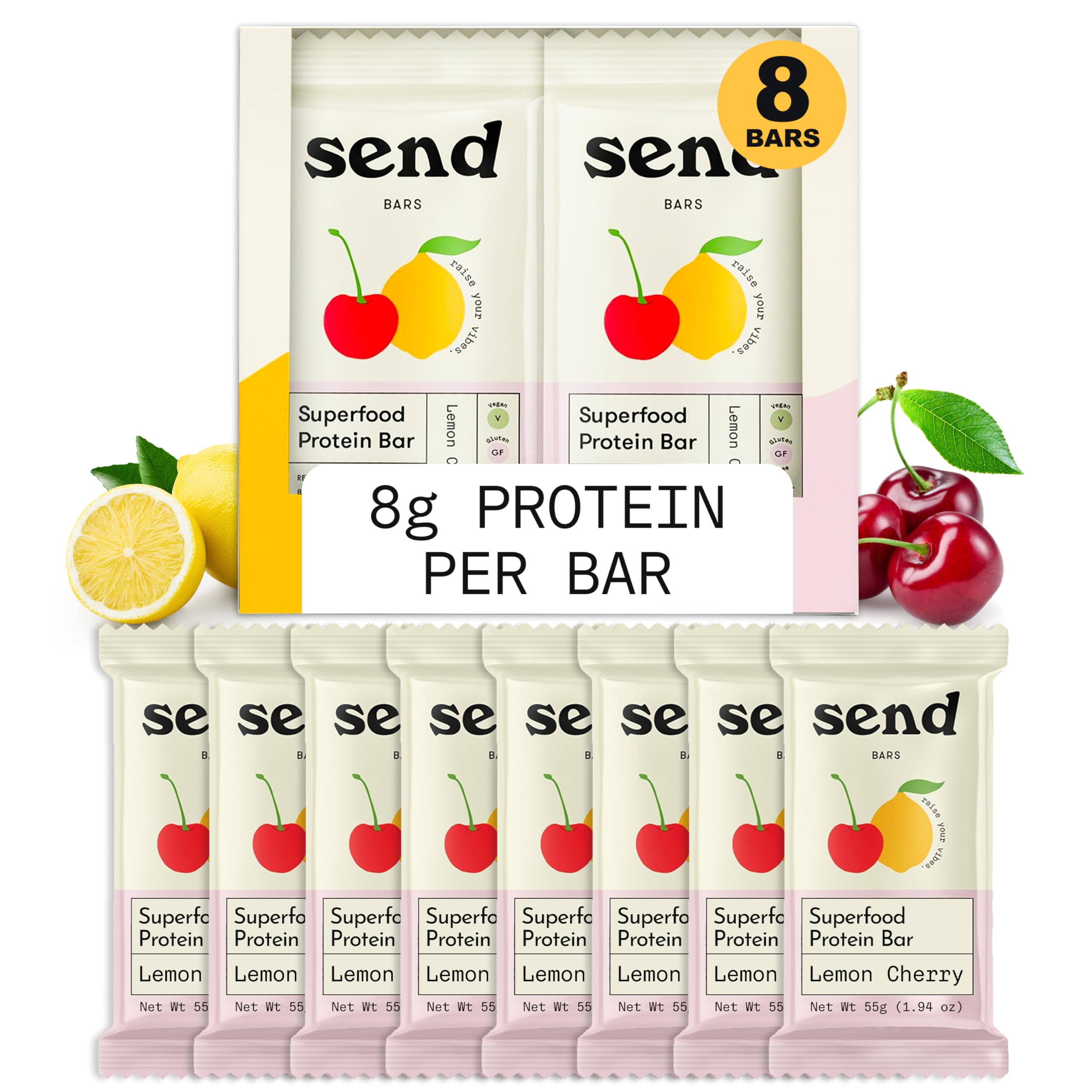 Send Bars Lemon Cherry greens bar closeup highlighting real ingredients