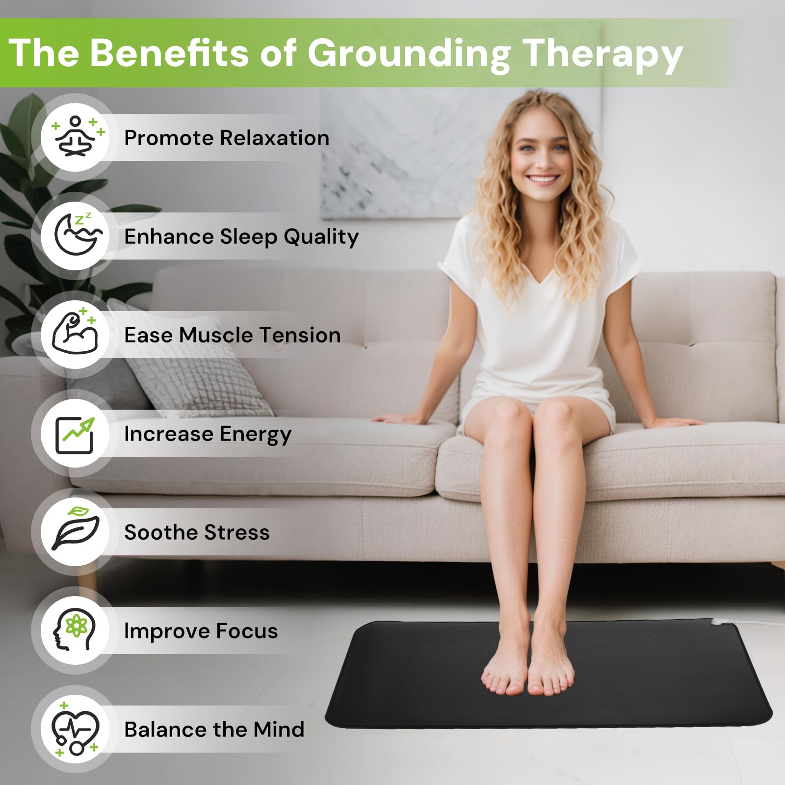 Senedy Health grounding mat placed on a desk for focused grounding sessions.