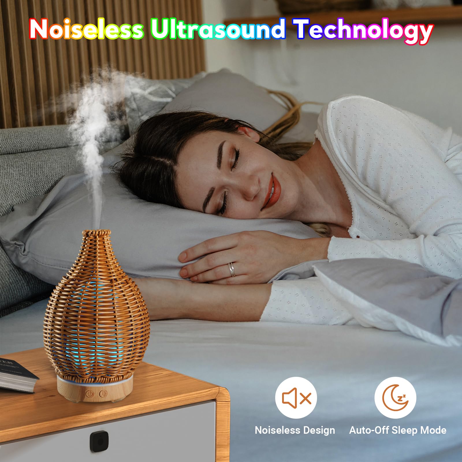 SENMUL diffuser displaying seven color lights for mood lighting