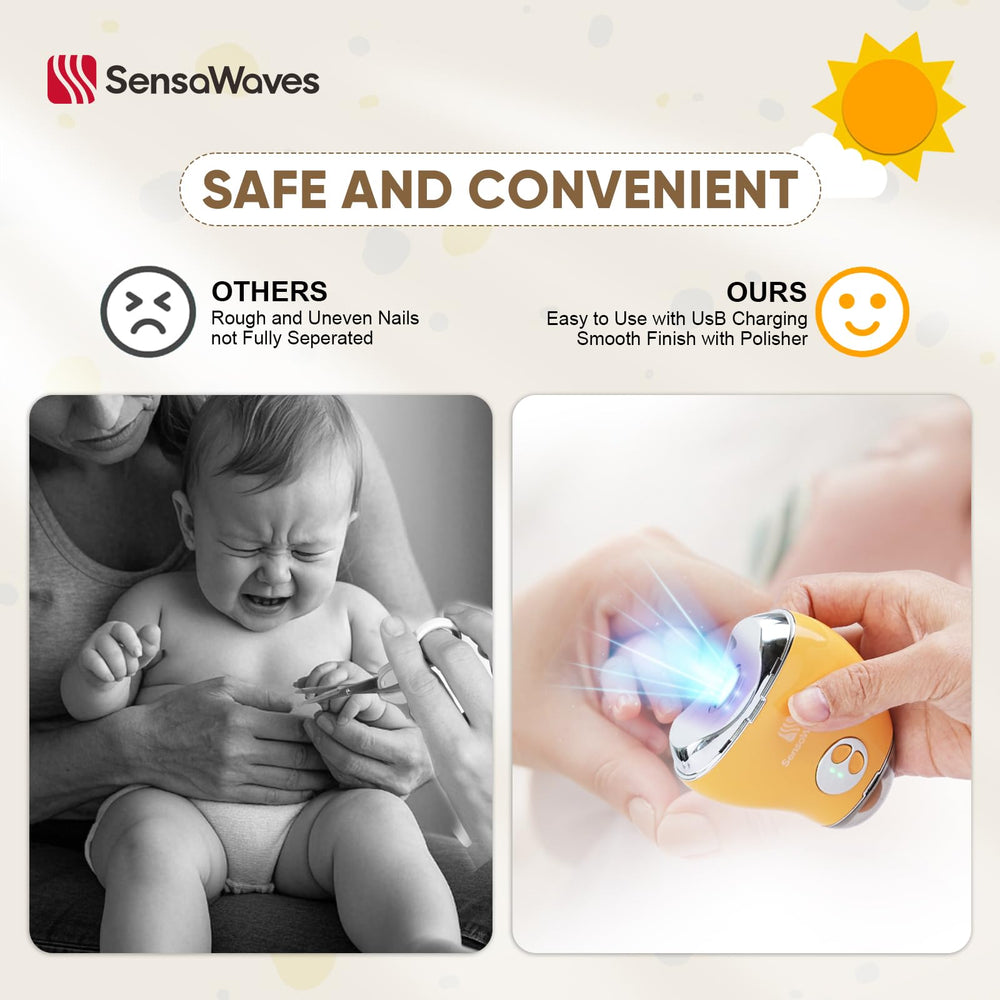 Sensawaves rechargeable USB nail clipper for cordless convenience at home or travel.