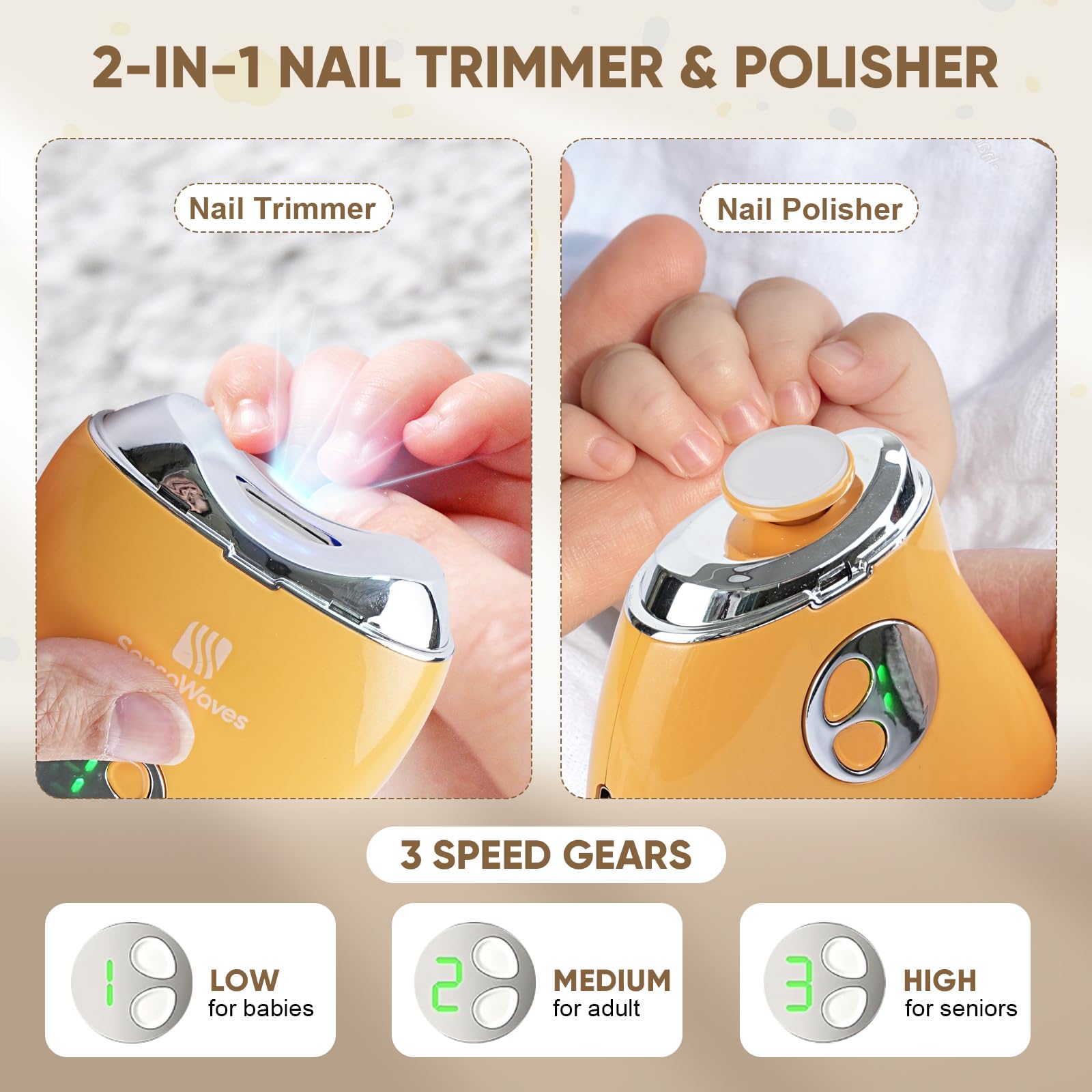 Sensawaves clipper featuring built-in debris storage keeps nails and surfaces tidy.