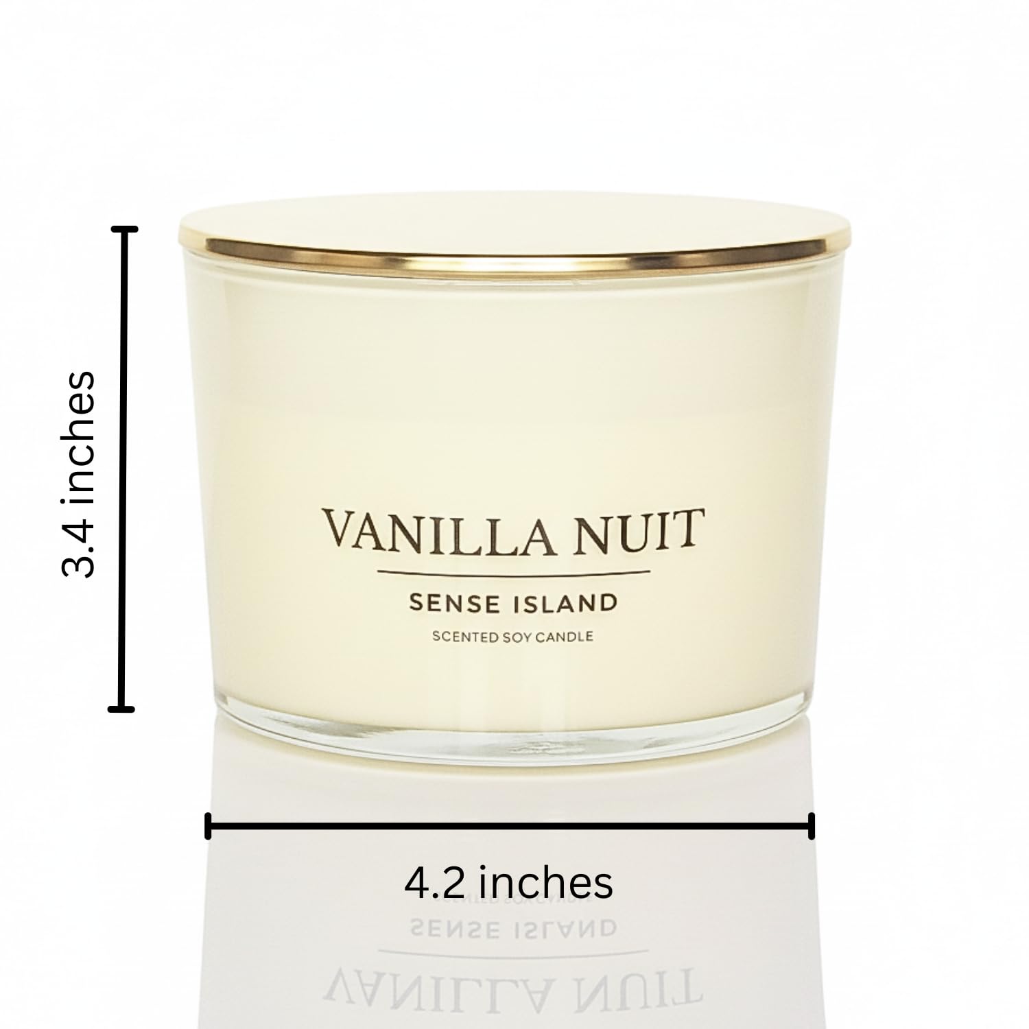 Sense Island Vanilla Nuit with gold lid close-up highlighting luxury decor and fragrance.